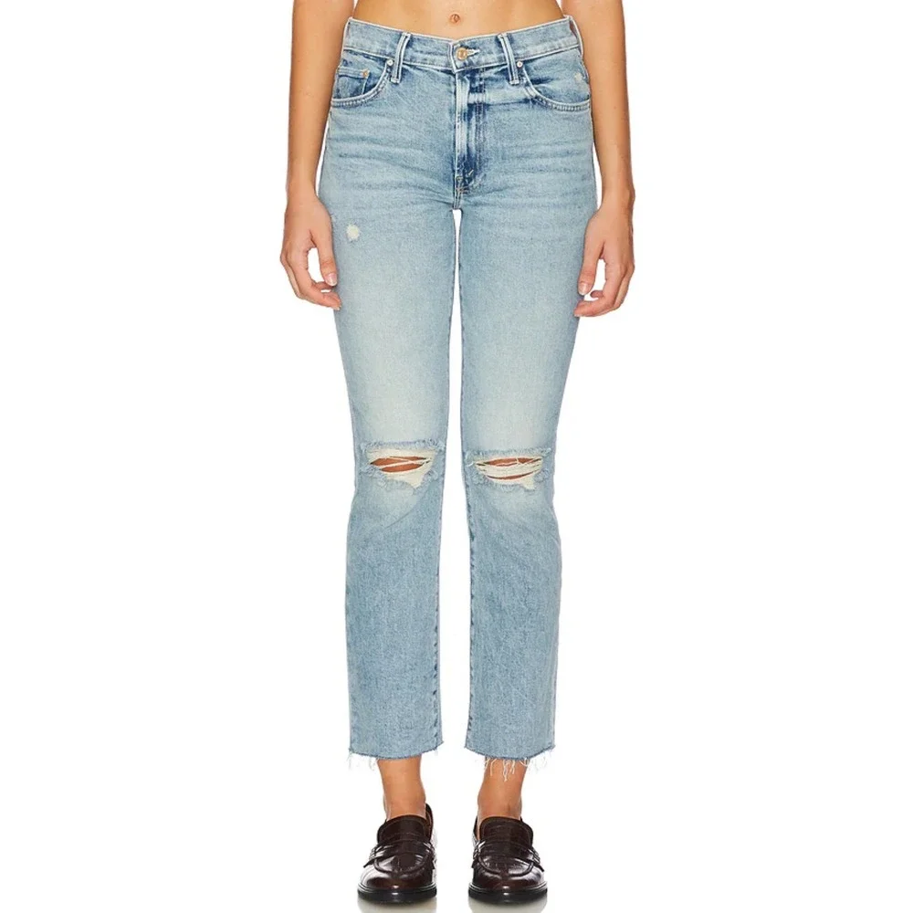 MOTHER‎ The Insider Crop Step Fray Jeans Light Wash Distressed Size  24